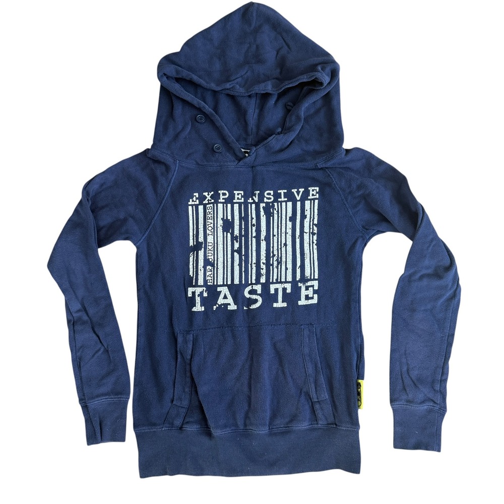 Harajuku Lovers Expensive Taste Hoodie Barcode Graphic Size Small Navy Blue